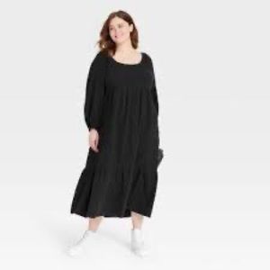 Women’s Plus Size Balloon Long Sleeve Dress - Universal Thread, black, 2X